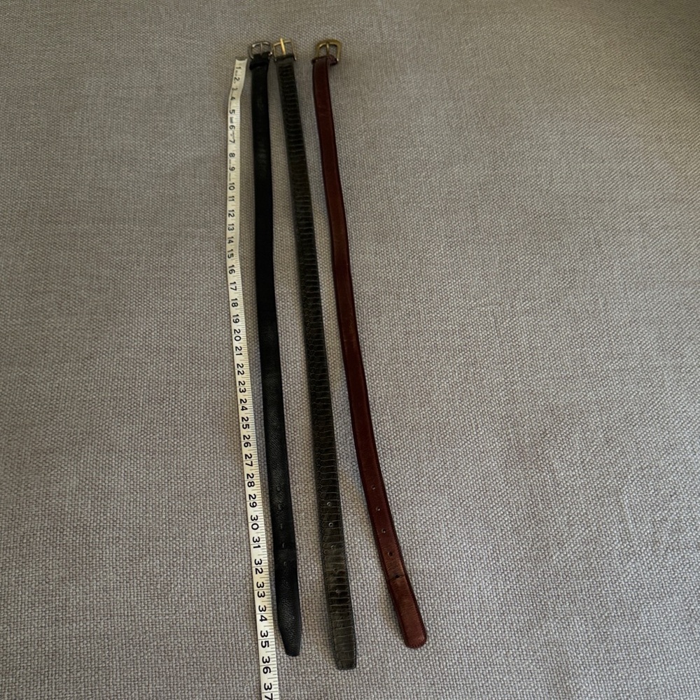 Set of Three Leather Belts in Black, Brown, and Gray Snakeskin